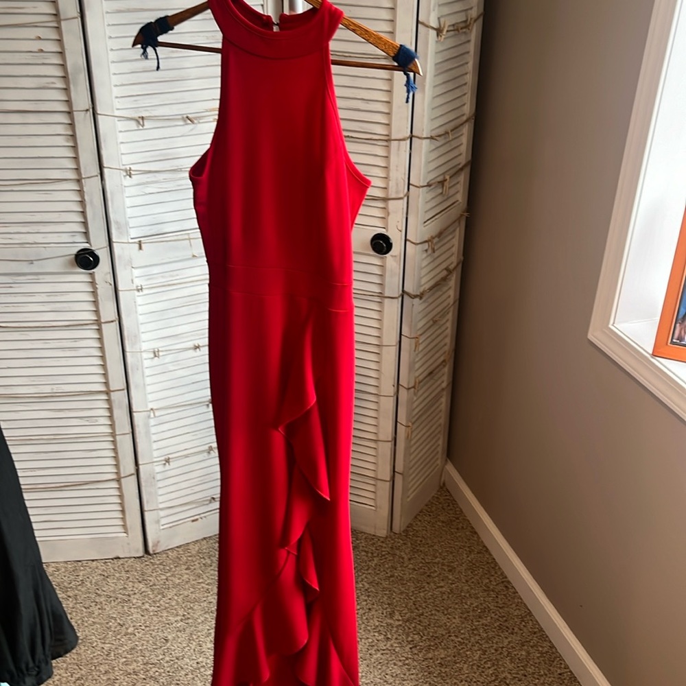 Red ruffled floor length dress size small